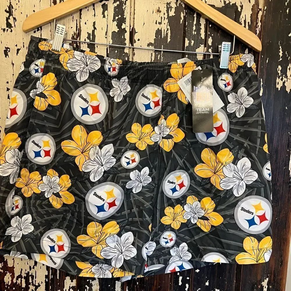 Men’s NWT PITTSBURGH STEELERS NFL MENS HIBISCUS SLIM FIT 5.5" SWIMMING TRUNKS XL